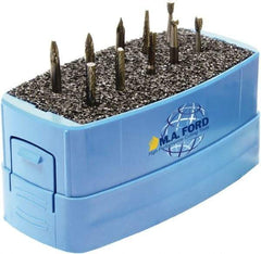 M.A. Ford - 10 Piece, 3mm Shank Burr Set - Solid Carbide, Multiple Head Shapes, 3° Included Angle - Best Tool & Supply