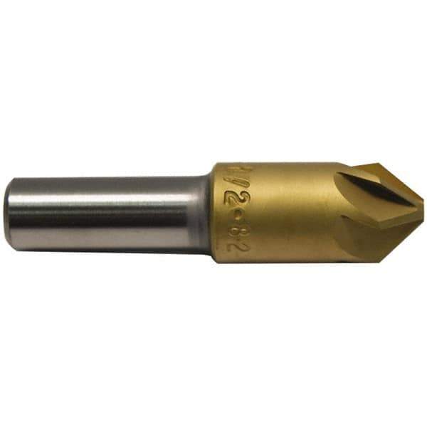 M.A. Ford - 1/2" Head Diam, 3/8" Shank Diam, 6 Flute 120° High Speed Steel Countersink - TiN Finish, 2" OAL - Best Tool & Supply