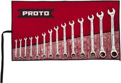 Proto - 14 Piece, 6mm to 19mm, Ratcheting Combination Wrench Set - Metric Measurement Standard, Full Polish Finish, Comes in Pouch - Best Tool & Supply