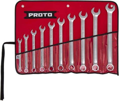 Proto - 10 Piece, 7/16" to 1", 6 Point Combination Wrench Set - Inch Measurement Standard, Full Polish Finish, Comes in Tool Roll - Best Tool & Supply