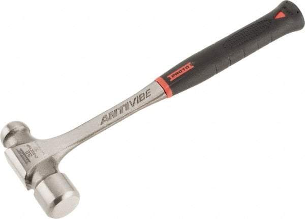 Proto - 2 Lb Head Steel Ball Pein Hammer - 14-3/4" Steel Handle with Grip, 1.61" Face Diam, 14-3/4" OAL, AntiVibe, Molded Textured Rubber Grip - Best Tool & Supply