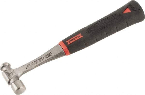 Proto - 1/4 Lb Head Steel Ball Pein Hammer - 10" Steel Handle with Grip, 0.81" Face Diam, 10" OAL, AntiVibe, Molded Textured Rubber Grip - Best Tool & Supply