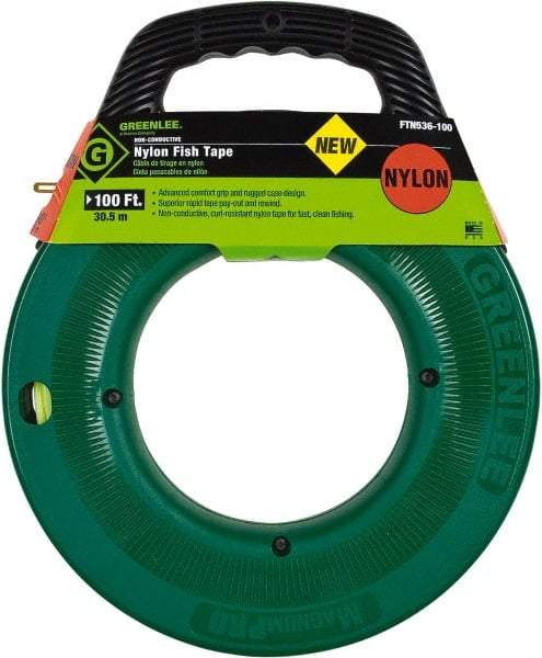 Greenlee - 100 Ft. Long x 3/16 Inch Wide, Nylon Fish Tape - 250 Lb. Pulling Strength, Includes Case - Best Tool & Supply