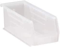 Quantum Storage - 30 Lb. Load Capacity, 10-7/8" Deep, Clear Polypropylene Hopper Stacking Bin - 4" High x 4-1/8" Wide x 10-7/8" Long - Best Tool & Supply