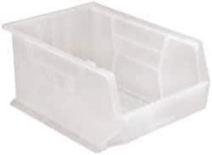 Quantum Storage - 75 Lb. Load Capacity, 16" Deep, Clear Polypropylene Hopper Stacking Bin - 8" High x 11" Wide x 16" Long - Best Tool & Supply