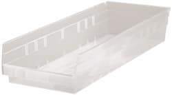 Quantum Storage - 50 Lb. Load Capacity, 23-5/8" Deep, Clear Polypropylene Hopper Shelf Bin - 4" High x 8-3/8" Wide x 23-5/8" Long - Best Tool & Supply