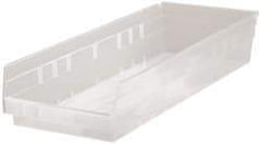 Quantum Storage - 50 Lb. Load Capacity, 23-5/8" Deep, Clear Polypropylene Hopper Shelf Bin - 4" High x 8-3/8" Wide x 23-5/8" Long - Best Tool & Supply