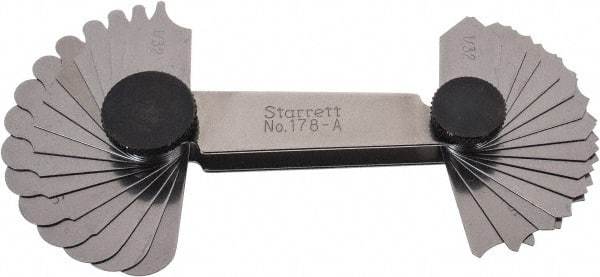 Starrett - 30 Piece, 1/32 to 1/4 Inch Radius, Steel Radius Gage Set - Best Tool & Supply