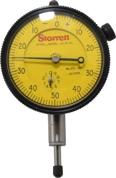 Starrett - 10mm Range, 0-50-0 Dial Reading, 0.01mm Graduation Dial Drop Indicator - 2-1/4" Dial, 1mm Range per Revolution - Best Tool & Supply