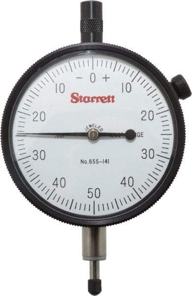 Starrett - 1/4" Range, 0-50-0 Dial Reading, 0.001" Graduation Dial Drop Indicator - 2-3/4" Dial, 0.1" Range per Revolution - Best Tool & Supply