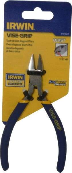 Irwin - 5" OAL, 16 AWG Capacity, Semi-Flush Diagonal Cutter - 3/4" Jaw Length x 13/16" Jaw Width, Tapered Head, Dipped Vinyl Handle - Best Tool & Supply