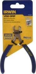 Irwin - 4-1/2" OAL, 18 AWG Capacity, Semi-Flush End Cutting Pliers - 13/16" Jaw Length x 9/16" Jaw Width, Dipped Vinyl Handle - Best Tool & Supply