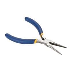 Irwin - 5-1/2" OAL, 1-1/4" Jaw Length x 9/16" Jaw Width, Long Nose Needle Nose Pliers - Serrated Jaw, Standard Head, Dipped Vinyl Handles, with Spring - Best Tool & Supply