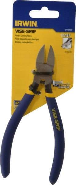 Irwin - 6" OAL, 16 AWG Capacity, Semi-Flush Cutting Pliers - 7/8" Jaw Length x 13/16" Jaw Width, Oval Head, Dipped Vinyl Handle - Best Tool & Supply