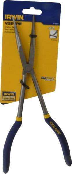 Irwin - 11" OAL, 3-1/4" Jaw Length x 2-1/2" Jaw Width, Long Nose Long Reach Pliers - Serrated Jaw, Dipped Vinyl Handles - Best Tool & Supply