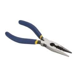 Irwin - 6" OAL, 1-7/8" Jaw Length x 3/4" Jaw Width, Long Nose Side Cutting Electrician's Pliers - Serrated Jaw, Crimper, Cutter & Stripper Head, Dipped Vinyl Handles - Best Tool & Supply