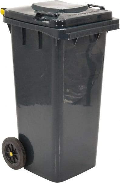 Vestil - 32 Gal Gray Square Trash Can - Polyethylene, None Graphic, 38" High x 21-13/16" Long x 18-3/4" Wide, Lid Included - Best Tool & Supply