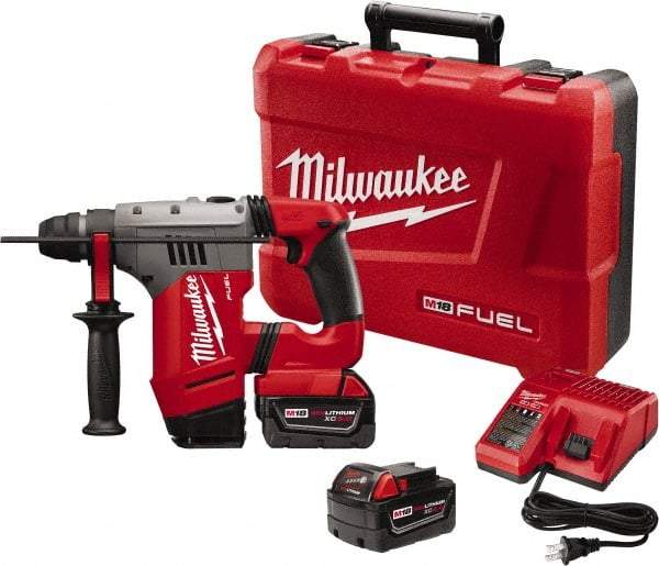 Milwaukee Tool - 18 Volt 1-1/8" SDS Plus Chuck Cordless Rotary Hammer - 0 to 5,000 BPM, 0 to 1,300 RPM, Reversible - Best Tool & Supply