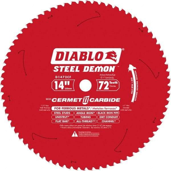 Freud - 14" Blade Diam, 72 Teeth, Carbide-Tipped Cold Saw Blade - 1" Arbor Hole Diam, 0.071" Blade Thickness - Best Tool & Supply