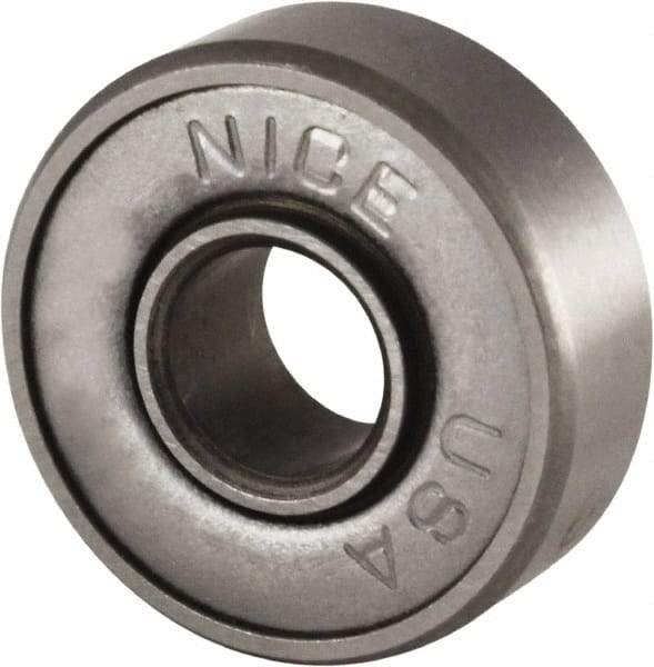 Nice - 3/16" Bore Diam, 11/16" OD, Double Shield Semi Ground Extra Light Radial Ball Bearing - 1/4" Wide, 1 Row, Round Bore, 170 Lb Static Capacity, 255 Lb Dynamic Capacity - Best Tool & Supply