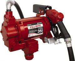 Tuthill - 35 GPM, 1" Hose Diam, Gasoline, Kerosene & Diesel Fuel AC High Flow Tank Pump with Auto Nozzle - Cast Iron Pump, 1-1/4" Inlet, 1" Outlet, 115/230 Volts, 18' Hose Length, 3/4 hp - Best Tool & Supply