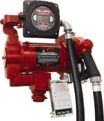 Tuthill - 27 GPM, 1" Hose Diam, Gasoline, Kerosene & Diesel Fuel AC High Flow Tank Pump with Automatic Nozzle & 900D Meter - Cast Iron Pump, 1-1/4" Inlet, 1" Outlet, 115/230 Volts, 18' Hose Length, 3/4 hp - Best Tool & Supply