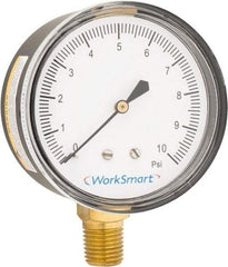 Value Collection - 2-1/2" Dial, 1/4 Thread, 0-10 Scale Range, Pressure Gauge - Lower Connection Mount, Accurate to 1.5% of Scale - Best Tool & Supply