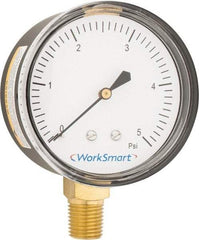 Value Collection - 2-1/2" Dial, 1/4 Thread, 0-5 Scale Range, Pressure Gauge - Lower Connection Mount, Accurate to 1.5% of Scale - Best Tool & Supply