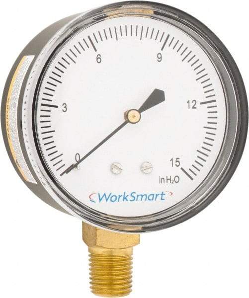 Value Collection - 2-1/2" Dial, 1/4 Thread, 0-15 Scale Range, Pressure Gauge - Lower Connection Mount, Accurate to 1.5% of Scale - Best Tool & Supply