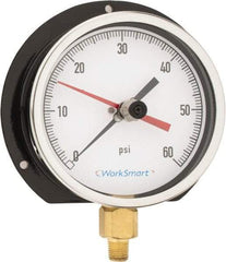 Value Collection - 4-1/2" Dial, 1/4 Thread, 0-60 Scale Range, Pressure Gauge - Lower Connection Mount, Accurate to 0.5% of Scale - Best Tool & Supply