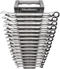 GearWrench - 16 Piece, 8mm to 24mm, 12 Point Combination Wrench Set - Metric Measurement Standard, Full Polish Chrome Finish - Best Tool & Supply