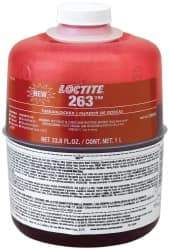 Loctite - 1,000 mL Bottle, Red, High Strength Liquid Threadlocker - Series 263, 24 Hour Full Cure Time, Hand Tool, Heat Removal - Best Tool & Supply