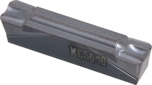 Kennametal - 400G GMP Grade KC5010, 4mm Cutting Width Carbide Grooving Insert - 3.5mm Max Depth of Cut, Neutral, 0.8mm Corner Radius, TiAlN Finish - Best Tool & Supply