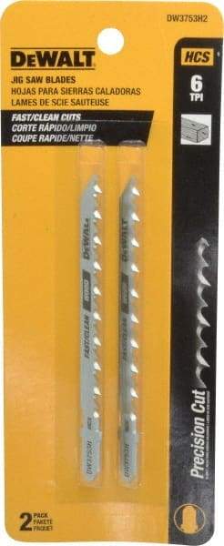 DeWALT - 4" Long, 6 Teeth per Inch, High Carbon Steel Jig Saw Blade - Toothed Edge, 1/4" Wide x 0.06" Thick, T-Shank - Best Tool & Supply