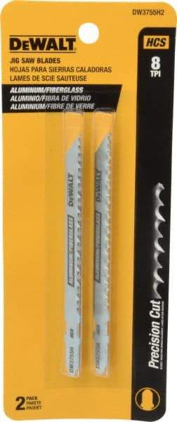 DeWALT - 4" Long, 8 Teeth per Inch, High Carbon Steel Jig Saw Blade - Toothed Edge, 1/4" Wide x 0.06" Thick, T-Shank - Best Tool & Supply