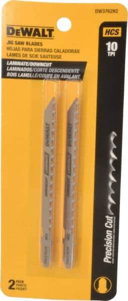 DeWALT - 4" Long, 10 Teeth per Inch, High Carbon Steel Jig Saw Blade - Toothed Edge, 1/4" Wide x 0.06" Thick, T-Shank - Best Tool & Supply