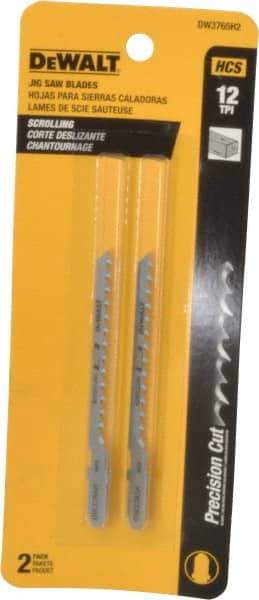 DeWALT - 3" Long, 12 Teeth per Inch, High Carbon Steel Jig Saw Blade - Toothed Edge, 1/4" Wide x 0.06" Thick, T-Shank - Best Tool & Supply