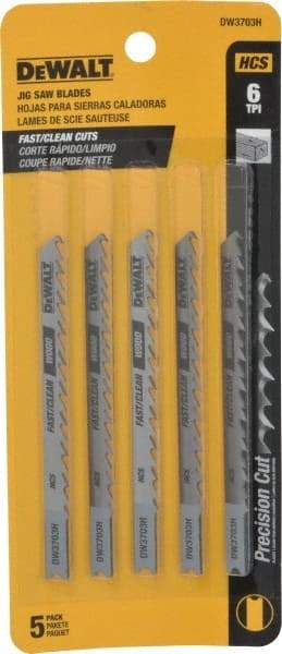 DeWALT - 4" Long, 6 Teeth per Inch, High Carbon Steel Jig Saw Blade - Toothed Edge, 1/4" Wide x 0.06" Thick, U-Shank - Best Tool & Supply