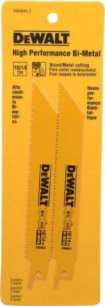 DeWALT - 6" Long x 3/4" Thick, Bi-Metal Reciprocating Saw Blade - Straight Profile, 10 to 14 TPI, Toothed Edge, Universal Shank - Best Tool & Supply