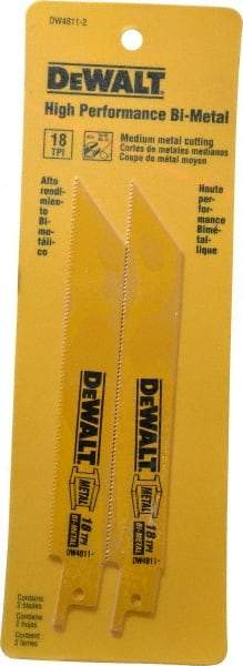 DeWALT - 6" Long x 3/4" Thick, Bi-Metal Reciprocating Saw Blade - Straight Profile, 18 TPI, Toothed Edge, Universal Shank - Best Tool & Supply