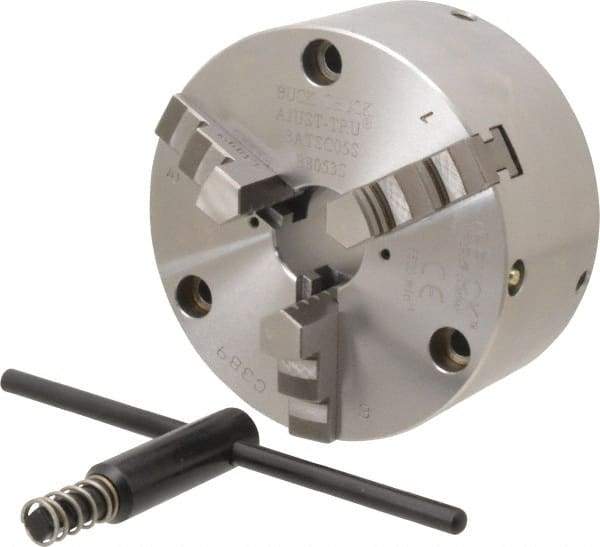 Buck Chuck Company - 3 Jaws, 5" Diam, Self Centering Manual Lathe Chuck - Front Mount, Adjustable, 5,500 Max RPM, 1.28" Through Hole Diam, Forged Steel - Best Tool & Supply