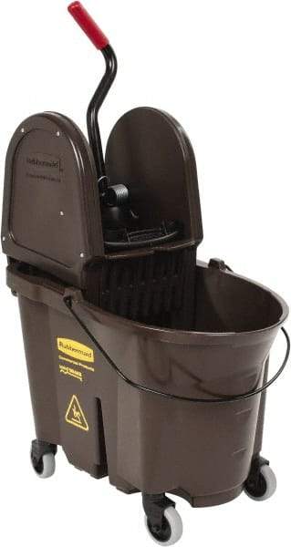 Rubbermaid - 35 Qt Plastic Bucket & Wringer - 20-1/8" Long x 36-1/2" High x 15-3/4" Wide, Brown - Best Tool & Supply