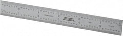 SPI - 6" Long, 1/100, 1/64, 1/50, 1/32" Graduation, Rigid Steel Rule - 16R Graduation Style, 3/4" Wide, Silver, Satin Chrome Finish - Best Tool & Supply