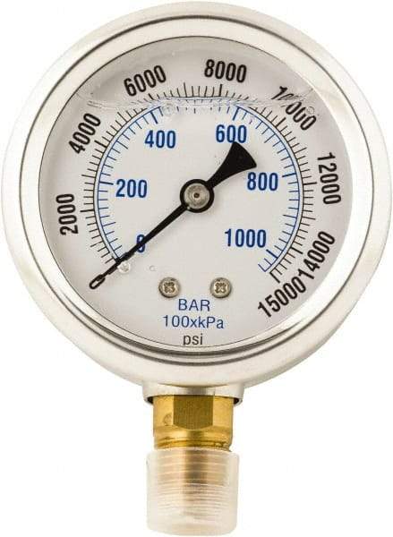 Value Collection - 0 to 15,000 Scale Range Pressure Liquid Filled Gauge - 1.5% of Scale Accuracy - Best Tool & Supply