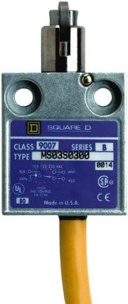 Square D - SPDT, NC/NO, 240 VAC, Prewired Terminal, Roller Plunger Actuator, General Purpose Limit Switch - 1, 2, 4, 6, 6P NEMA Rating, IP67 IPR Rating, 80 Ounce Operating Force - Best Tool & Supply