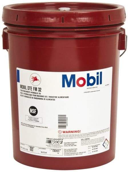 Mobil - 5 Gal Pail Mineral Hydraulic Oil - ISO 32, 31.9 cSt at 40°C & 5.5 cSt at 100°F, Food Grade - Best Tool & Supply