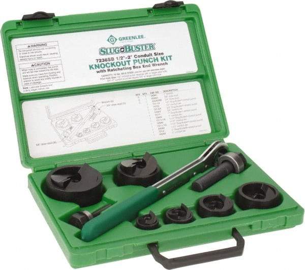 Greenlee - 16 Piece, 2" Punch Hole Diam, Manual Knockout Set - Round Punch, 10 Gage Mild Steel - Best Tool & Supply