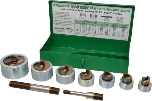 Greenlee - 17 Piece, 2" Punch Hole Diam, Hydraulic Knockout Set - Round Punch, 10 Gage Mild Steel - Best Tool & Supply