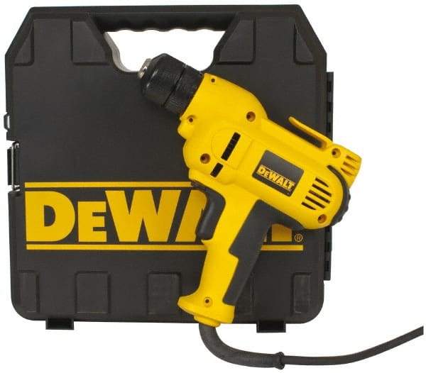 DeWALT - 3/8" Keyless Chuck, 2,500 RPM, Pistol Grip Handle Electric Drill - 8 Amps, Reversible, Includes Kit Box - Best Tool & Supply