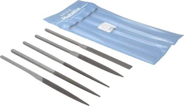 Grobet - 5 Piece Swiss Pattern File Set - 8-1/2" Long, 00 Coarseness, Set Includes Half Round, Hand, Round, Square, Three Square - Best Tool & Supply